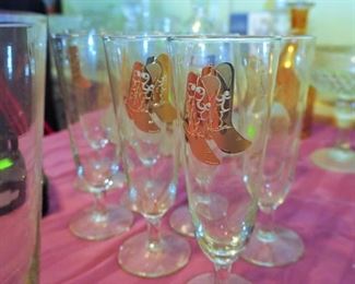 Vintage Culver glasses with gold cowboy boots on them