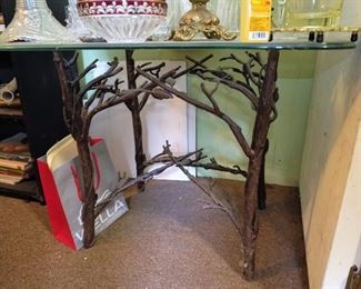 Pair of twig based tables with glass tops