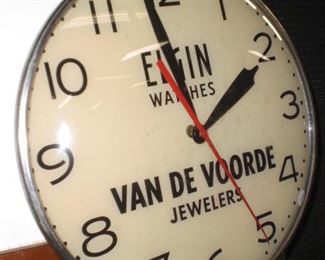 Elgin Watched bubble glass 1950s wall clock from Van De Voorde jewelers