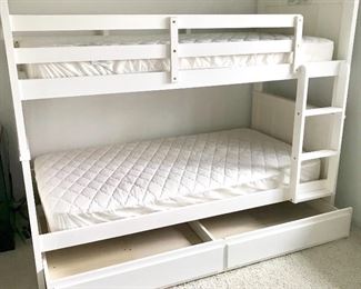 Wooden white bunk trundle bed