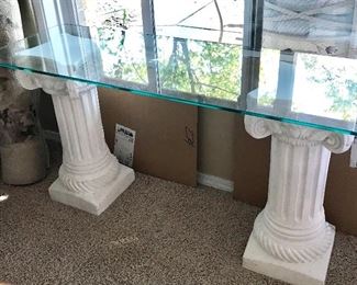 Glass & pillar entry table, sofa table