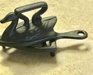 Miniature cast iron iron & stand