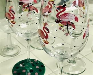 Pink flamingo stemware