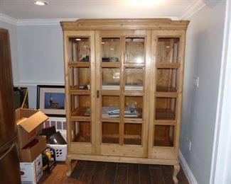 Rustic pine display cabinet with cabriole legs,