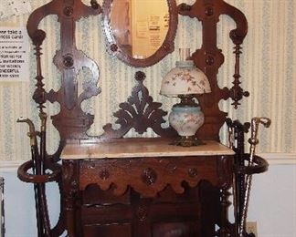 Fabulous Victorian Hall Tree (much better than average with hidden drawer)