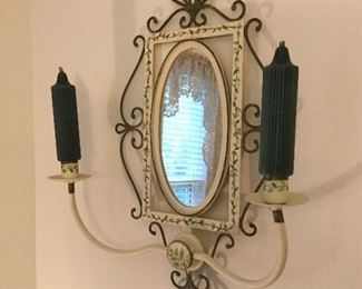 More decorative metal wall art with mirror and candles (set 1 of 2)