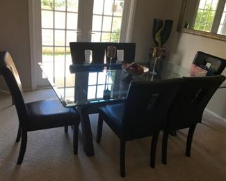 Dining Room Table w/6 leather Chairs and Glass Table