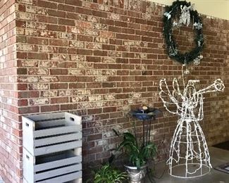Large Decorated Wreath & Large Lighted Motion Angel, Plants, Crates, Ect...