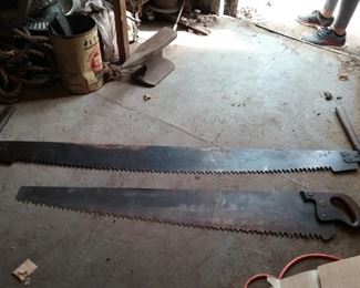 Vintage 2 person saw & timber saw