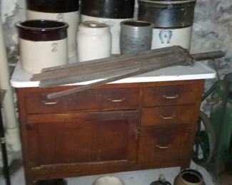 Vintage Hoosier base & misc crocks