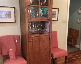 Howard Miller wine and spirits cabinet.  2 Couture chairs with matching lampshades and table cloth.