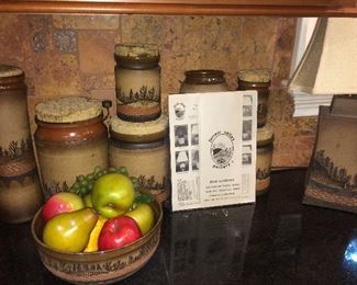 Beautiful pottery canister set and matching lamp