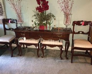 Thomasville sofa table and benches.  The two chairs and two benches underneath the sofa table have sold.
