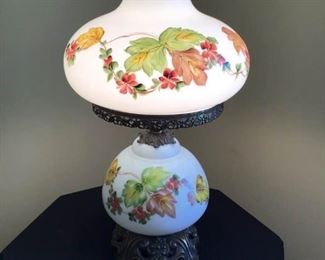 Vintage Hurricane Milk Glass Hand-painted Lamp