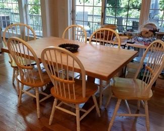 Butcher block trestle table and chairs