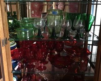 Beautiful glassware - Fostoria, Vaseline (pitcher & mixing bowls), depression glass