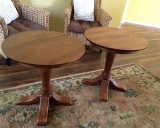 Pottery Barn pedestal tables. Rug and chairs in photo are not for sale.