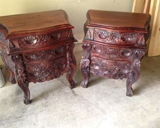 Antique Rococo 3 drawer chests, wooden, hand carved 