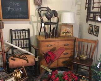Pine Chest, Chairs, Antique Riding Horse