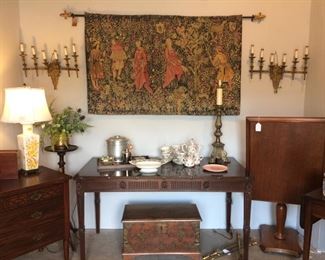 Library Table/Desk, Sconces, Tilt top Table