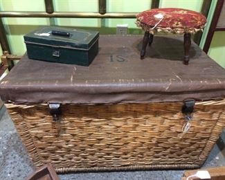 Leather topped woven trunk