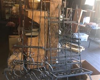Vintage wrought Iron wall mount shelving units, wrought iron scroll candle holder