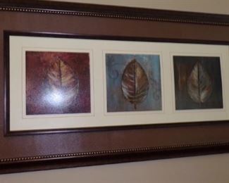 large framed 3 leaves painted Picture - really nice