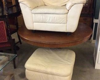 leather chair and ottaman