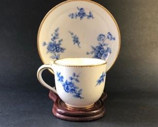 EARLY ANTIQUE SEVRES MOCHA CUP AND SAUCER W/ DATE MARK OF 1770