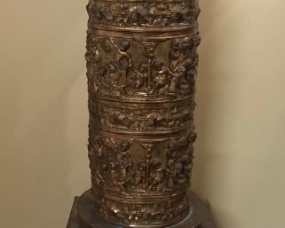 ANTIQUE BRASS COLUMN WITH FIGURES