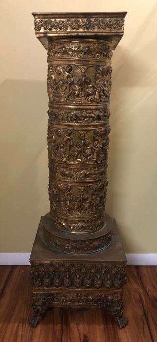 ANTIQUE BRASS COLUMN WITH FIGURES