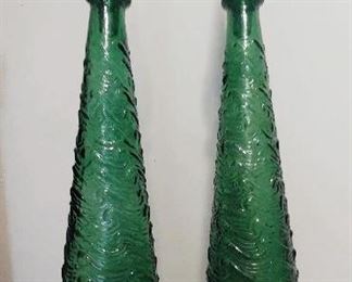 VINTAGE GREEN GLASS DECANTERS