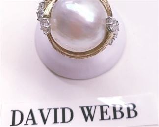 DAVID WEBB GOLD PEARL AND DIAMOND RING