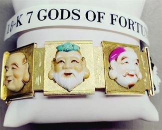 18KT GOLD VINTAGE GODS OF FORTUNE JAPANESE CHARM BRACELET