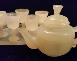 VINTAGE CHINESE WHITE JADE TEA SET