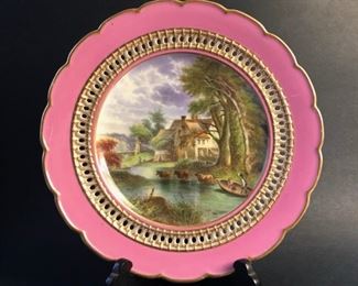 ANTIQUE PORCELAIN HAND PAINTED AFTER JOHN CONSTABLE CABINET PLATE BY ROYAL WORCHESTER