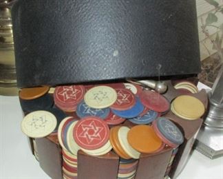 antique poker chips in original case