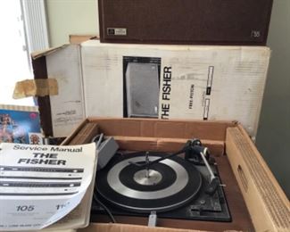 . . . what a find!!! The Fisher 110 stereo system with highly sought after XP55 speaker set!  Notice original manual and in the box receiver and original speaker boxes -- it's all here!