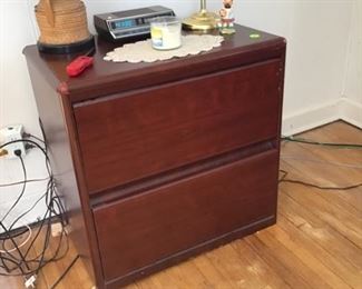 . . . nice file cabinet with desk lamp and accent lamp and radio