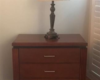 1 of 2 matching 3-drawer nightstands. Matching 5-drawer Highboy dresser shown in a previous photo. 