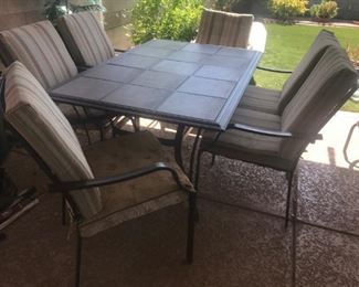 Tile Inlay/Metal Patio Table w/ 4 Armchairs, 1 Love Seat