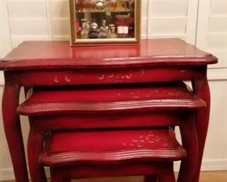 Set of 3 nesting tables with sweet decor on top