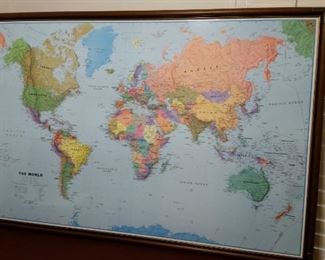 LARGE framed map of the World ... over 6 feet wide
