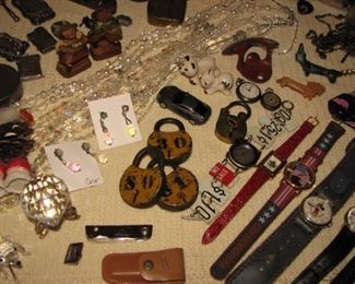 vintage padlocks, knives, wrist watches, corkscrews