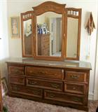 Solid oak Broyhill triple dresser