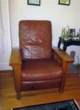 Leather Barca Lounger, wood mission style frame