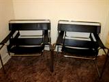 Pair of vintage black leather Wassily chairs, chrome frames ... maker unknown
