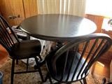 Dark espresso round pedestal table with 4 chairs, two never used (unassembled)