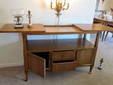 Solid walnut buffet server with bottom storage, shelf and double sliding top for extra serving space by Drexel.