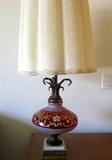 Extra large ruby red glass table lamp. Frosted and hand painted. Brass/marble base ... Barvaria or Czech.